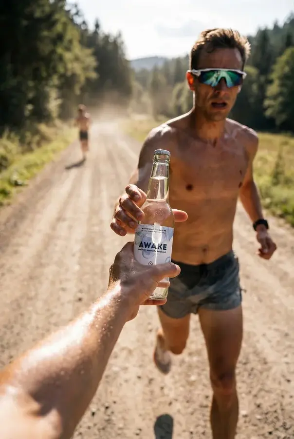 Sportler beim Rennen trinkt Wasserstoffwasser