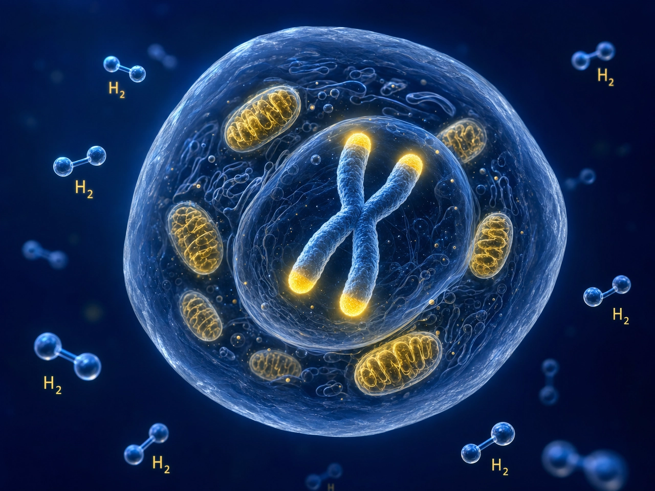 Visualisierung Chromosom mit Telomeren – Schutzkappen der DNA-Enden