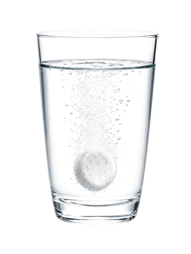 Hydrogen tablet dissolving in a glass and leaving magnesium hydroxide residue